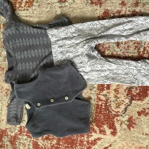 kate quinn Gray Vest with Bunny-Print White Pants, worn once